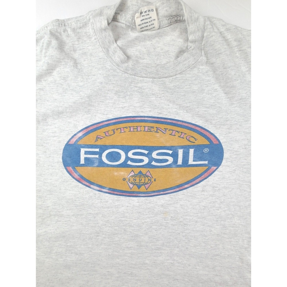 Vintage Fossil Graphic T Shirt Men Medium Gray Heather Single Stitch Made in USA